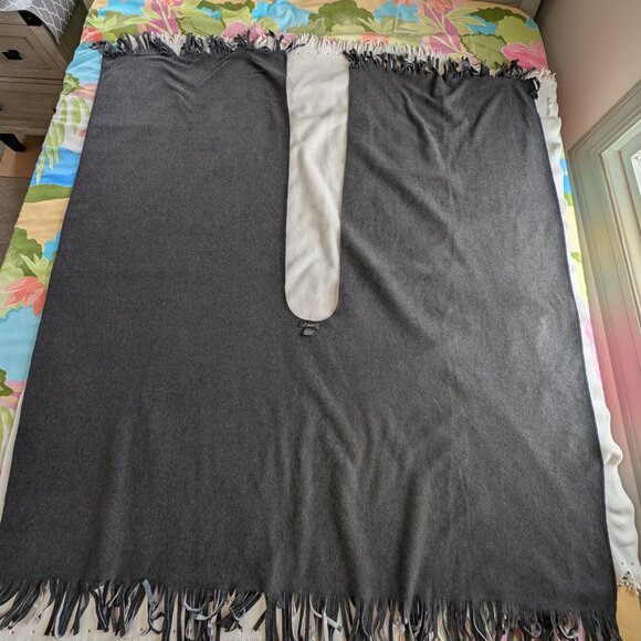 EStudio Women's One Size Poncho Wrap Shawl Reversible Black White Fringe Plaid - Picture 7 of 16